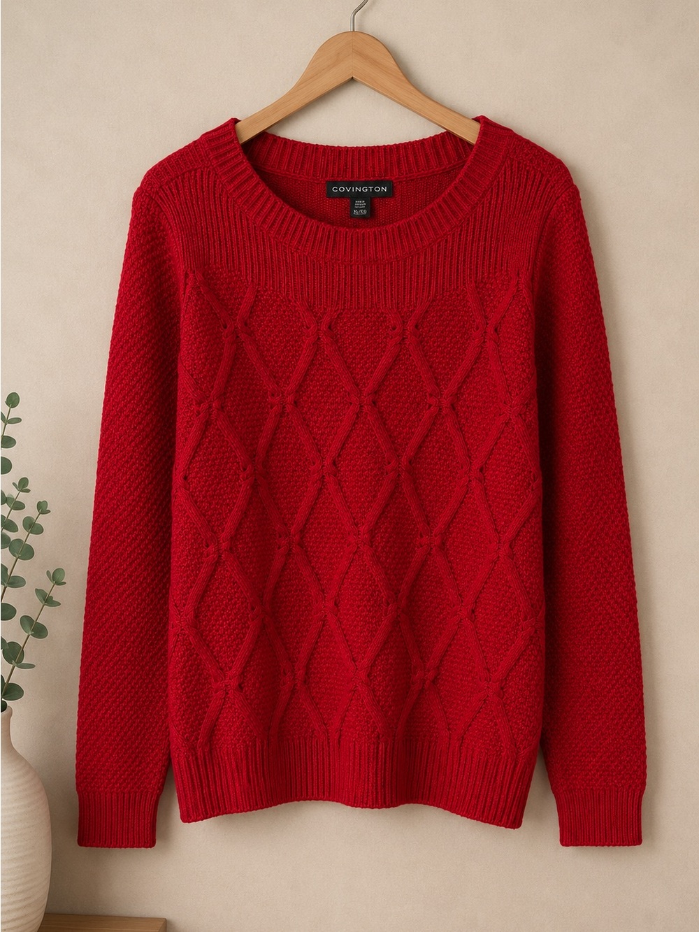 Covington Red Textured Knit Sweater | Boat Neck Pullover | XL